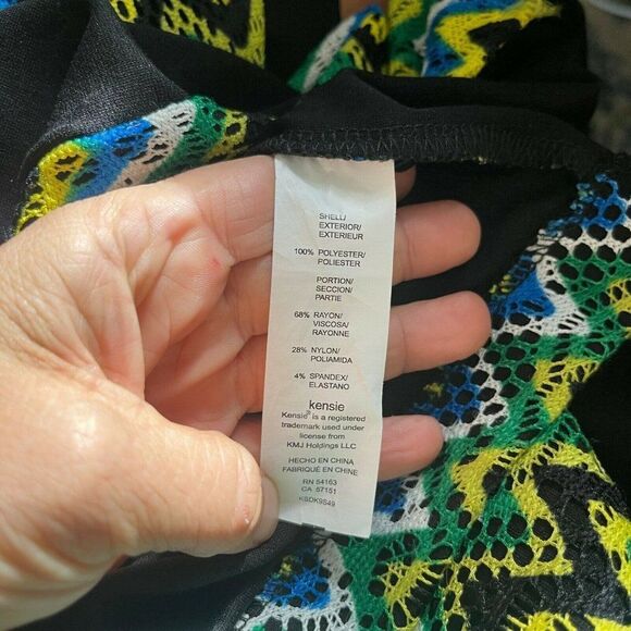 Kensie Chevron Stripe Color Block Sheath Mini Dress Green Blue Black M Medium - Picture 6 of 6